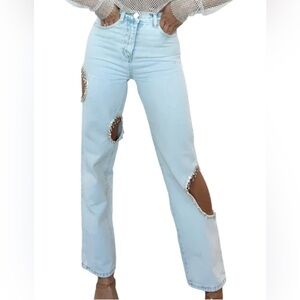 Lane 201 Chic Light Blue Distressed Flare Jeans